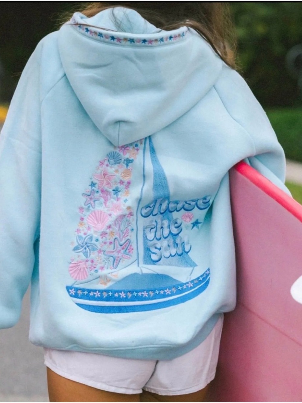 Pink Palm Puff “Chase the Sun” Hoodie/NWT